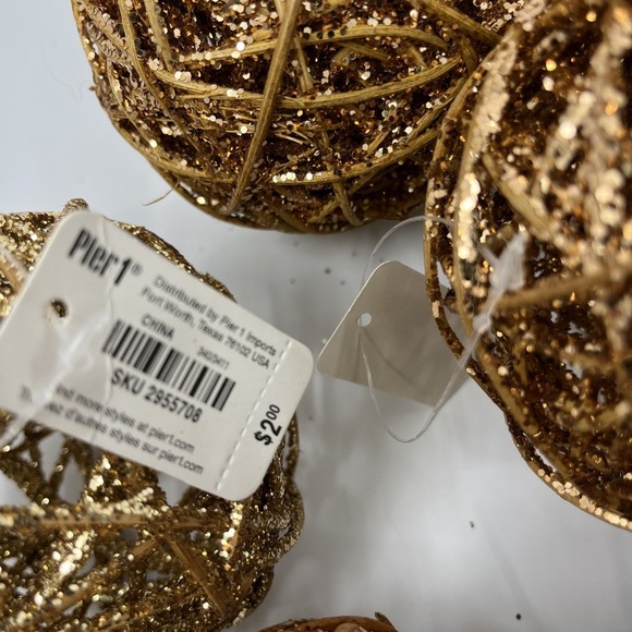Pier 1 Glitter Vine Brown Gold Lot of 20 Decorative Ball Orb Wicker - Picture 4 of 10